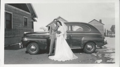 Mom and Dad wedding with car